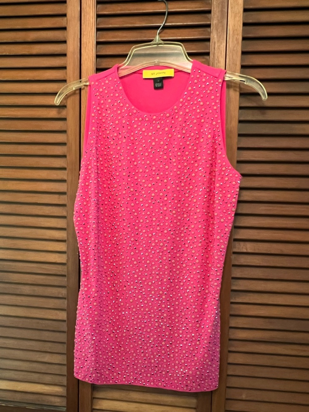 St. John Hot Pink Sleeveless Embellished Knit Tank